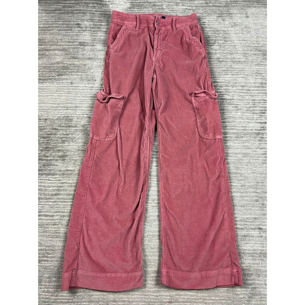 American Eagle Pants Womens 4 Pink Super High Rise Baggy Wide Leg Cargo Corduroy